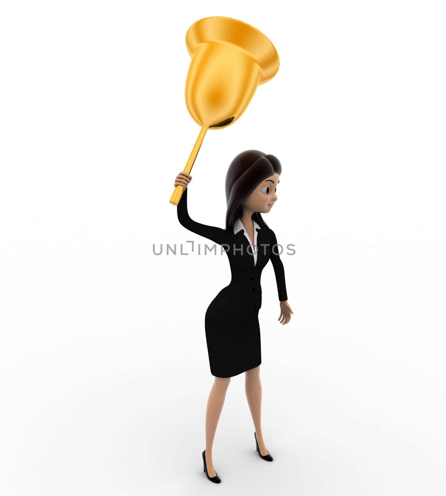 3d woman play golden metalic bell concept by touchmenithin@gmail.com