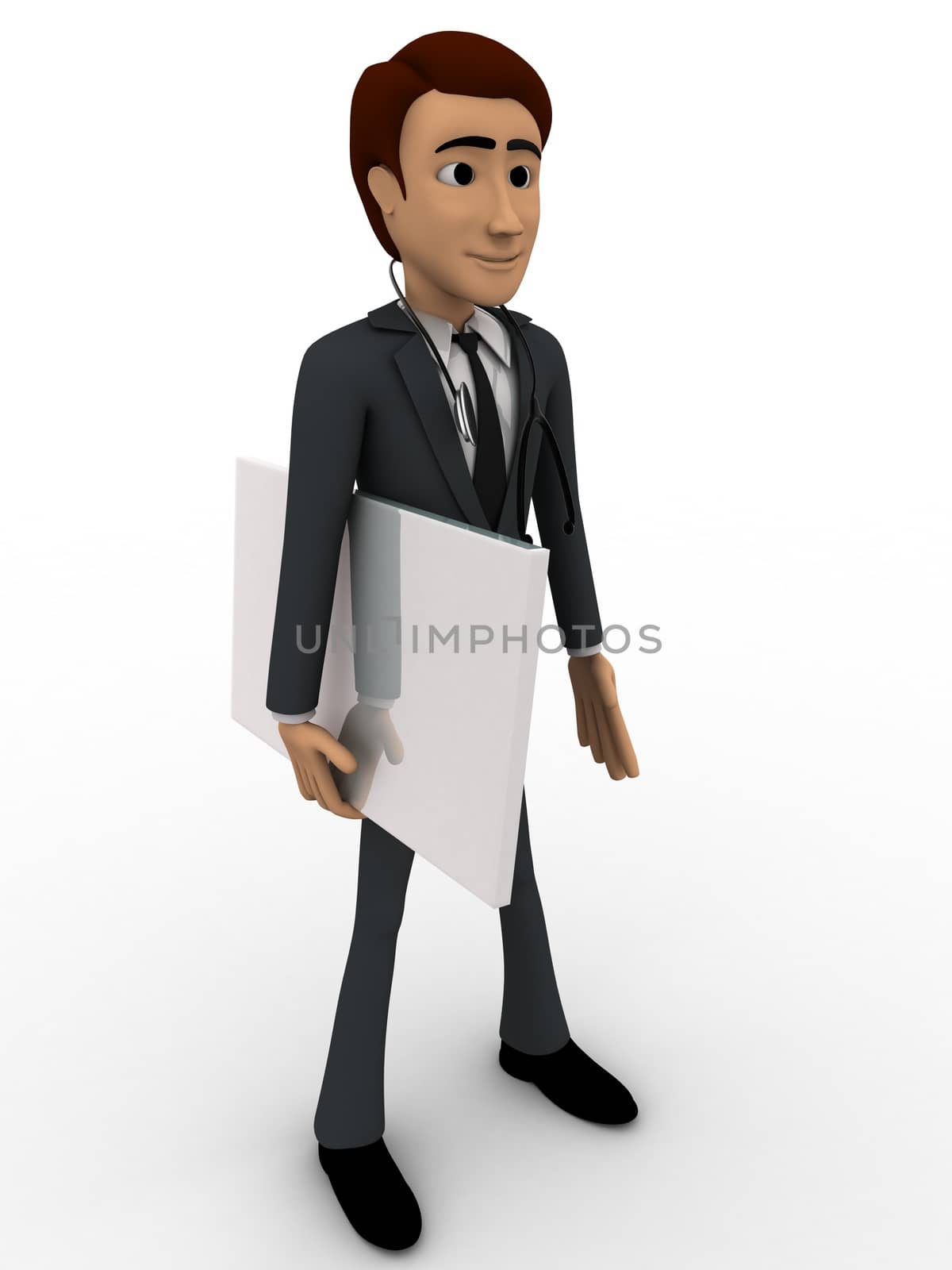 3d man with stethoscope concept on white background, front angle view