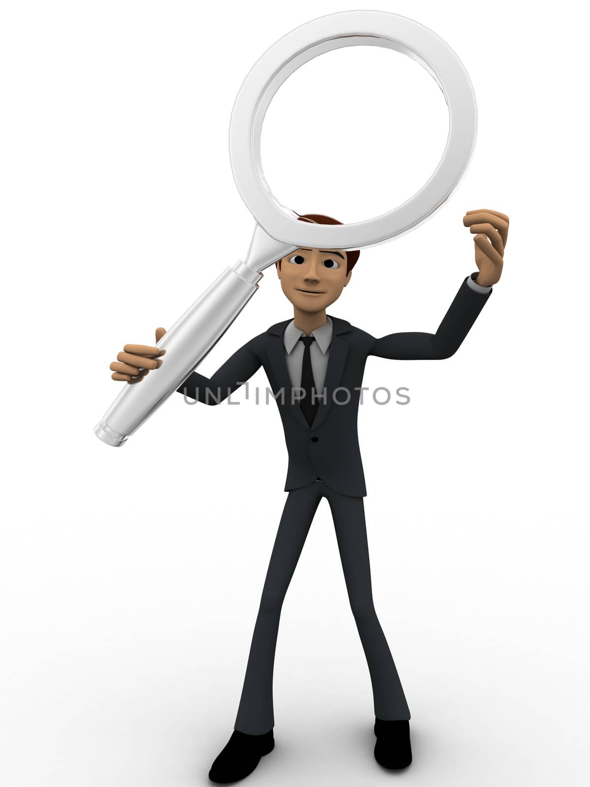 3d man searching and looking through magnifying glass concept by touchmenithin@gmail.com