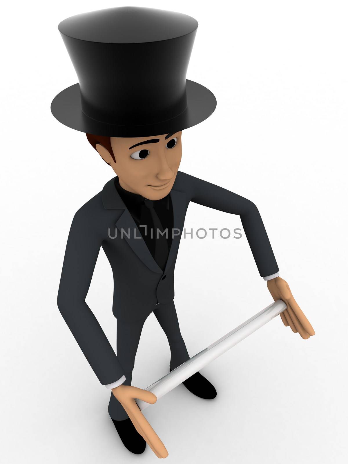 3d man magician wearing hat and holding rod concept by touchmenithin@gmail.com