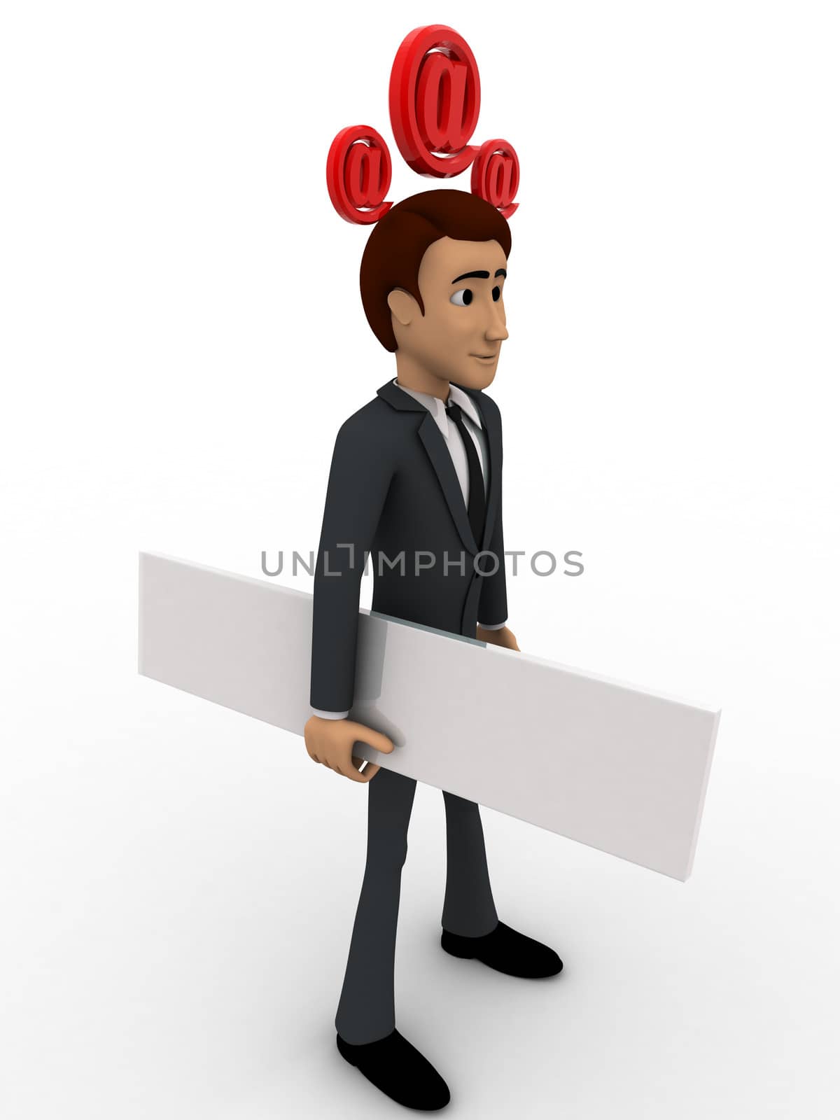 3d man with blank paper and three email icon on head concept by touchmenithin@gmail.com