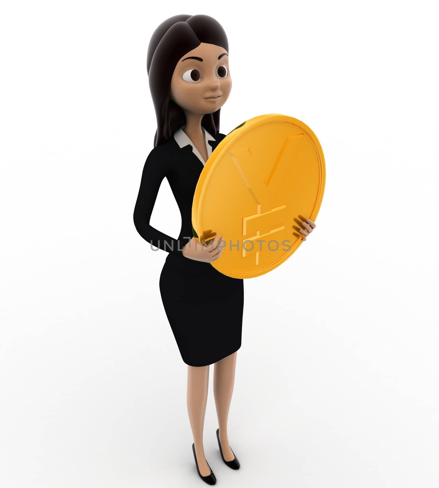 3d woman with golfen yen currency coin concept by touchmenithin@gmail.com