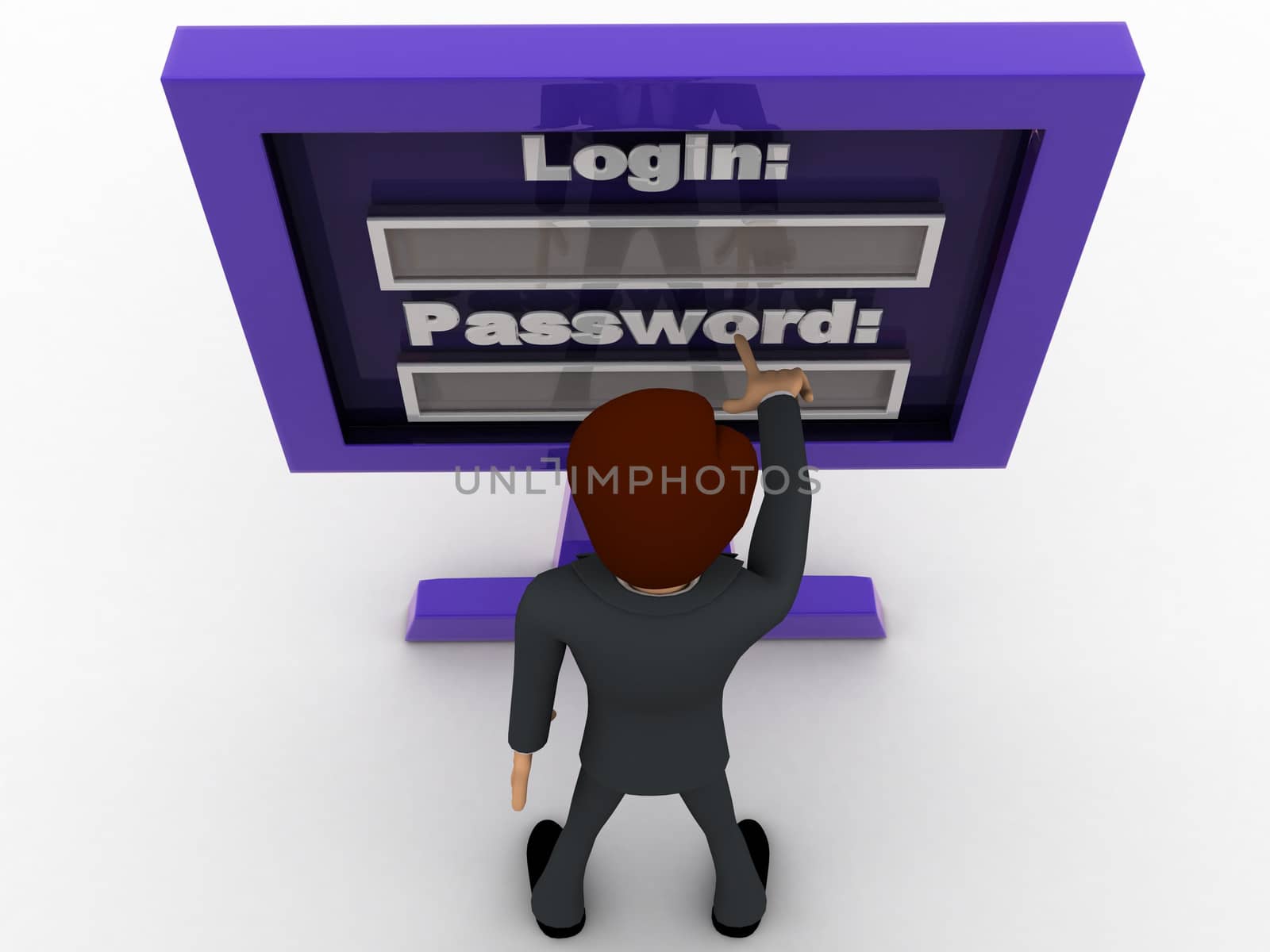 3d man entering login and password concept by touchmenithin@gmail.com