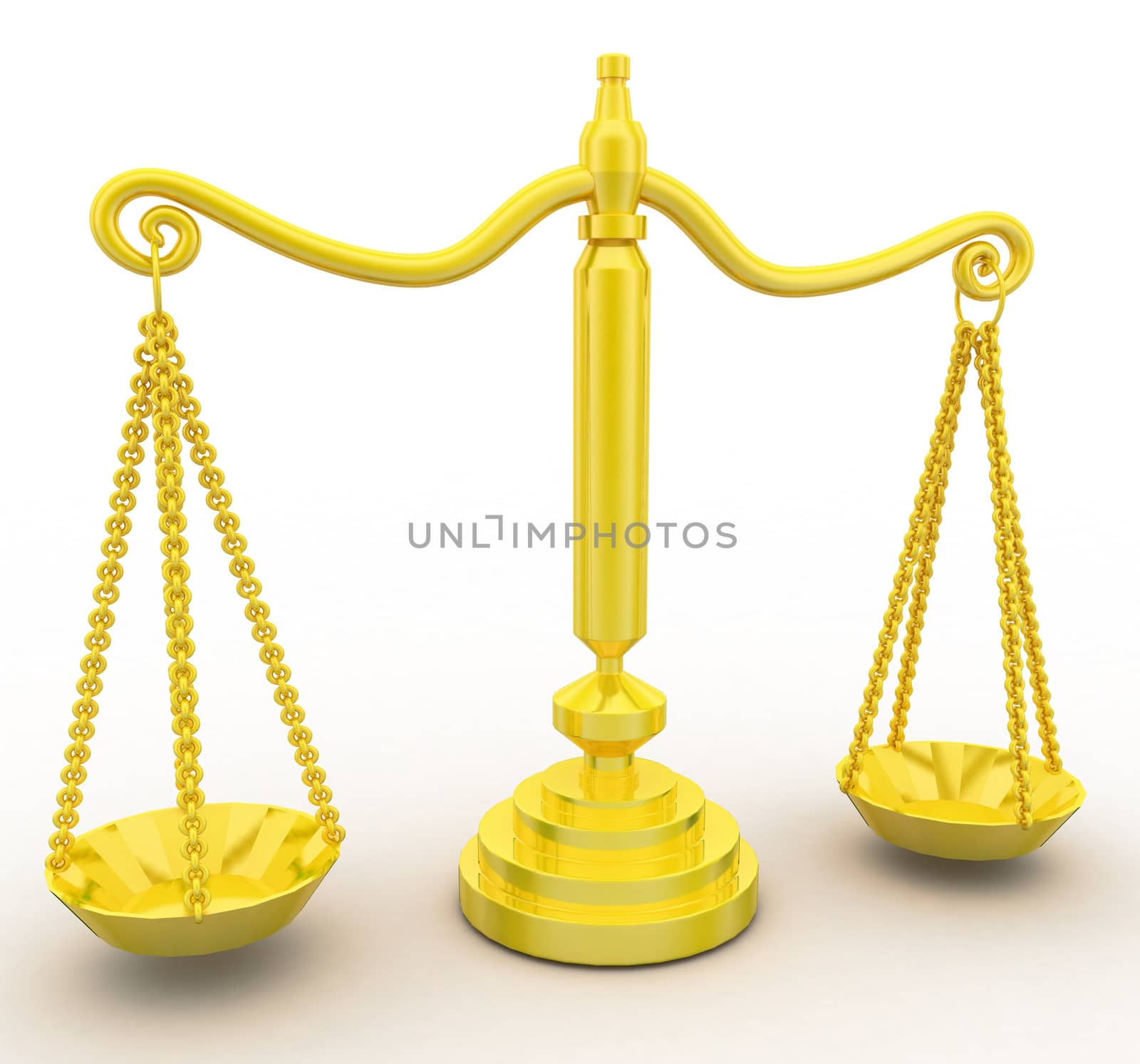 3d golden weight scale concept on white background, front angle view