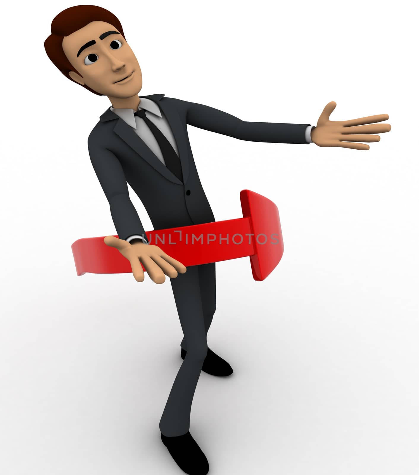 3d man arrow around him concept on white background, side  angle view