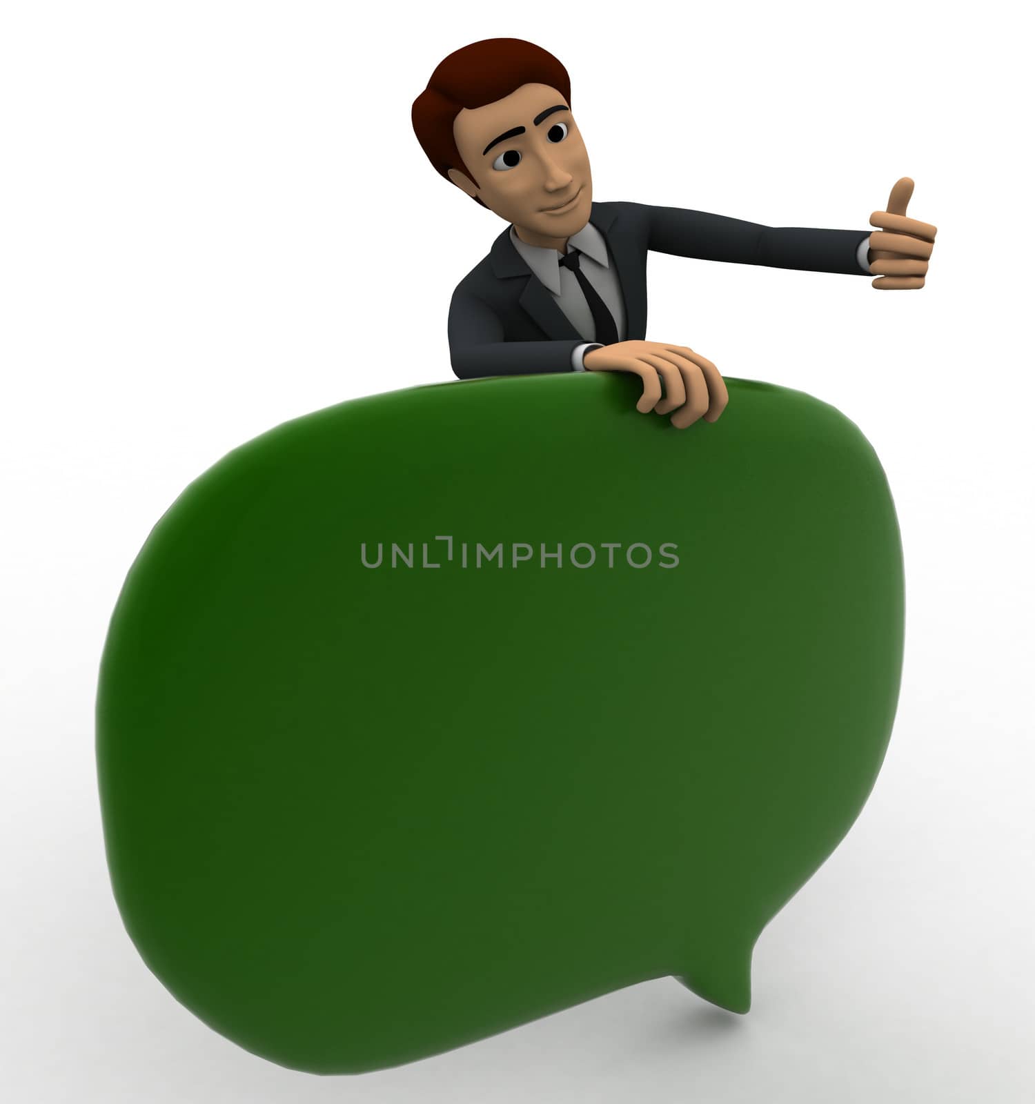 3d man with green chat bubble concept by touchmenithin@gmail.com