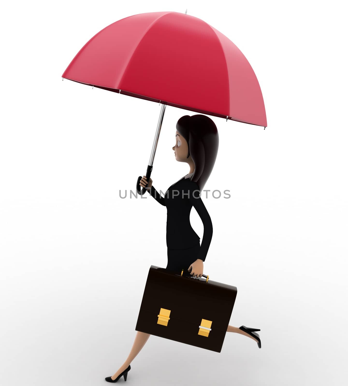 3d woman running for office with pink umbrella and briefcase concept by touchmenithin@gmail.com