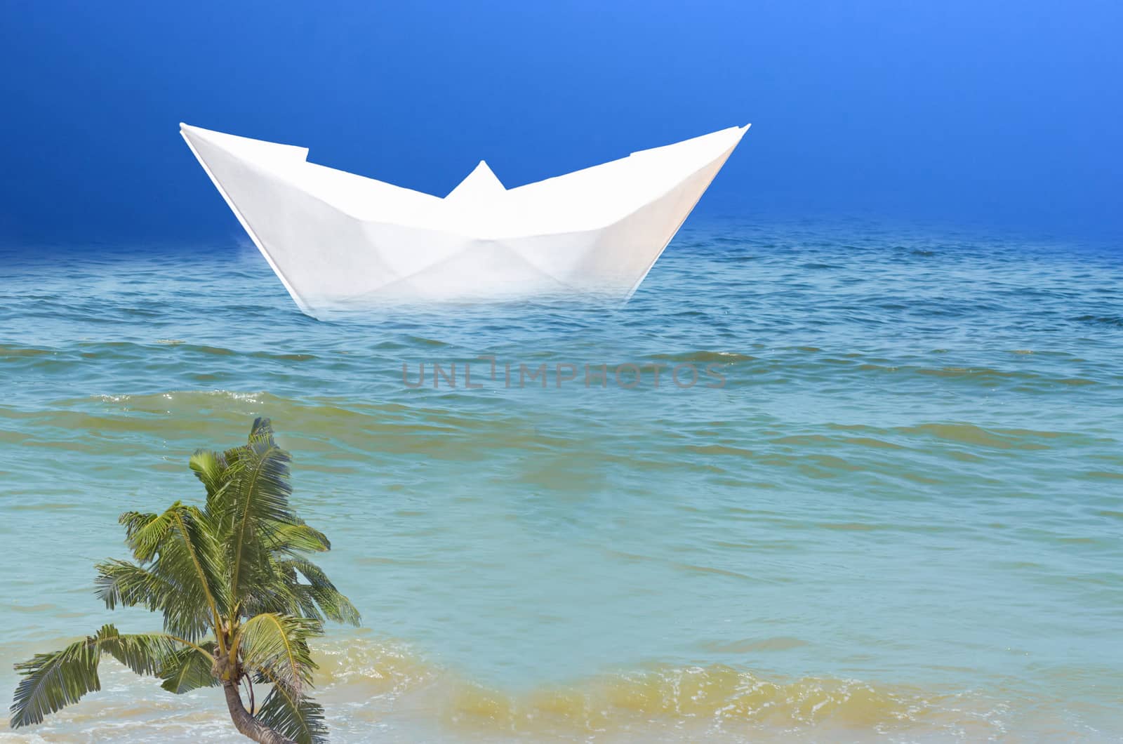  Paper ship in the sea. Symbolizing vacation with cruise ship  by JFsPic