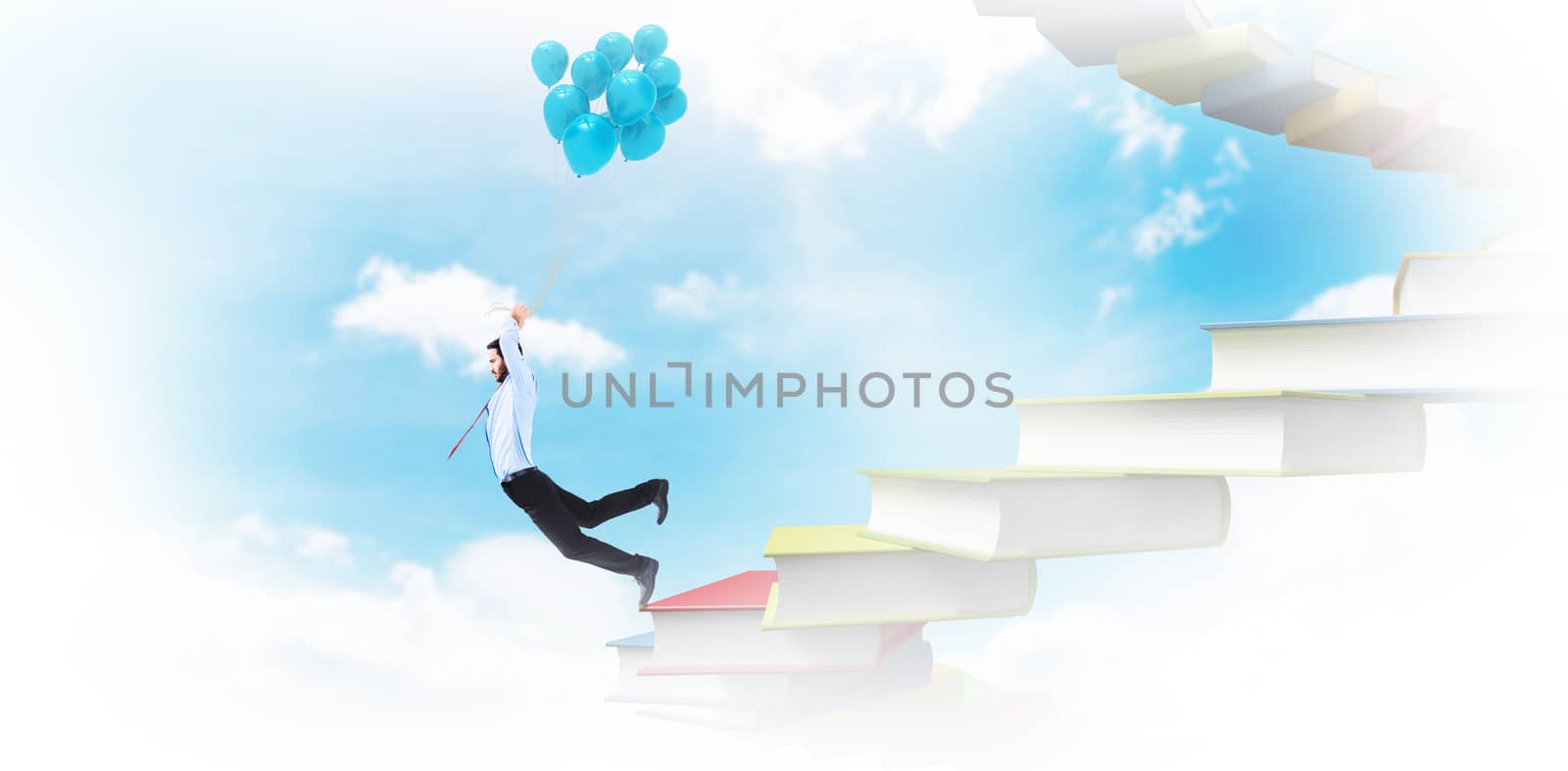 Composite image of businessman flying with balloons by Wavebreakmedia