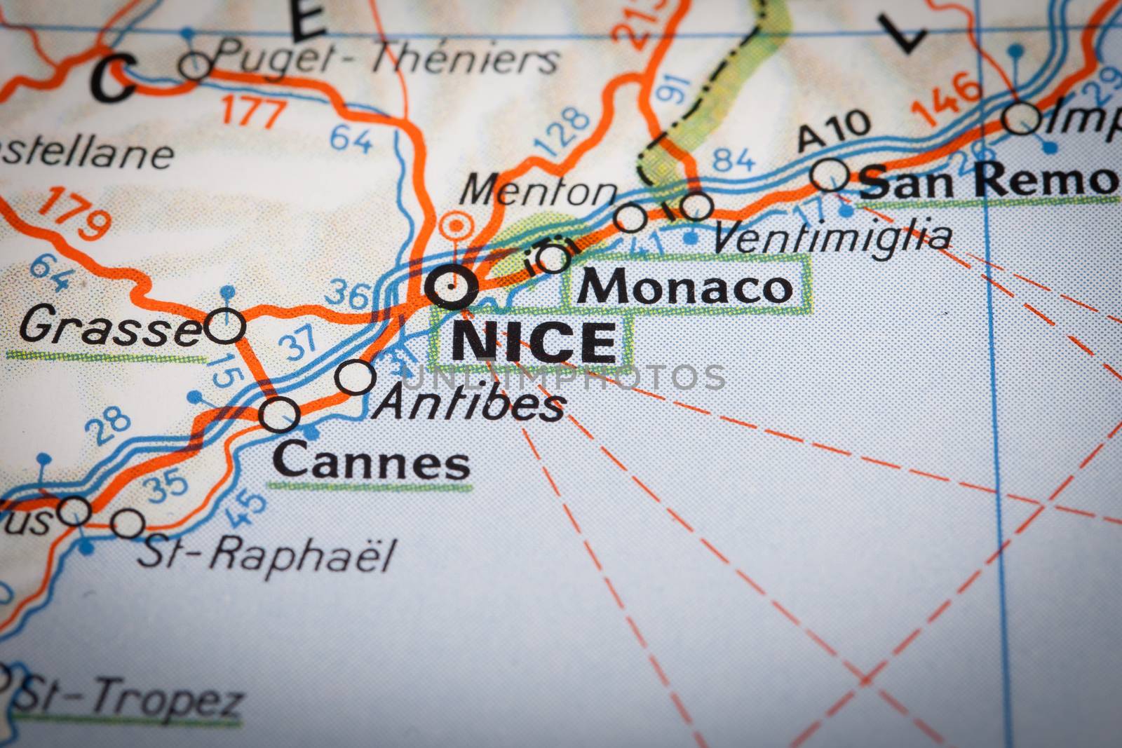 Nice city on a road map