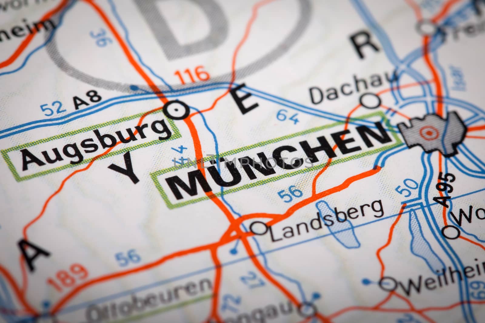Munchen city on a road map