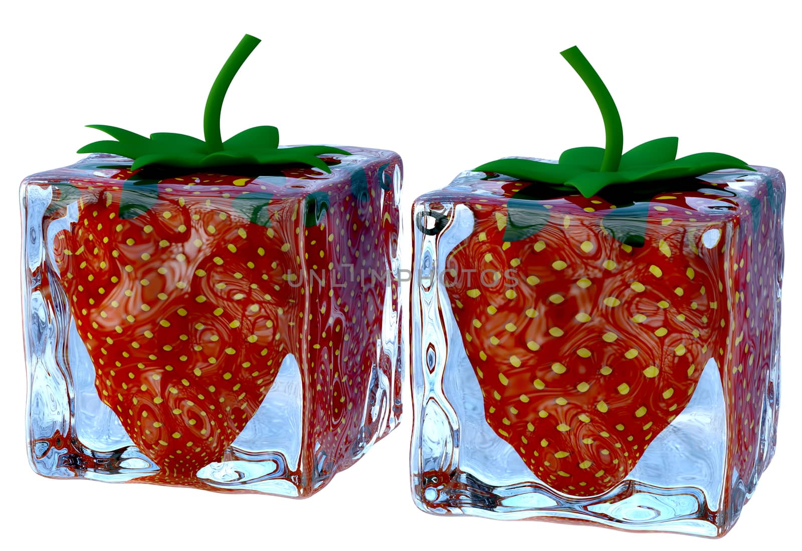 two melting ice cubes with sweet ripe strawberries by merzavka