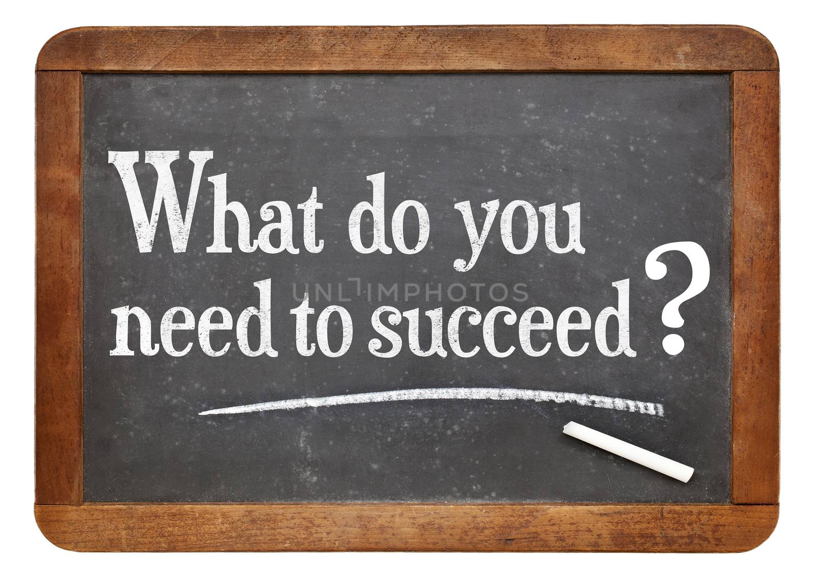 What do you need to succeed?  A question on a vintage slate blackboard, A success concept.