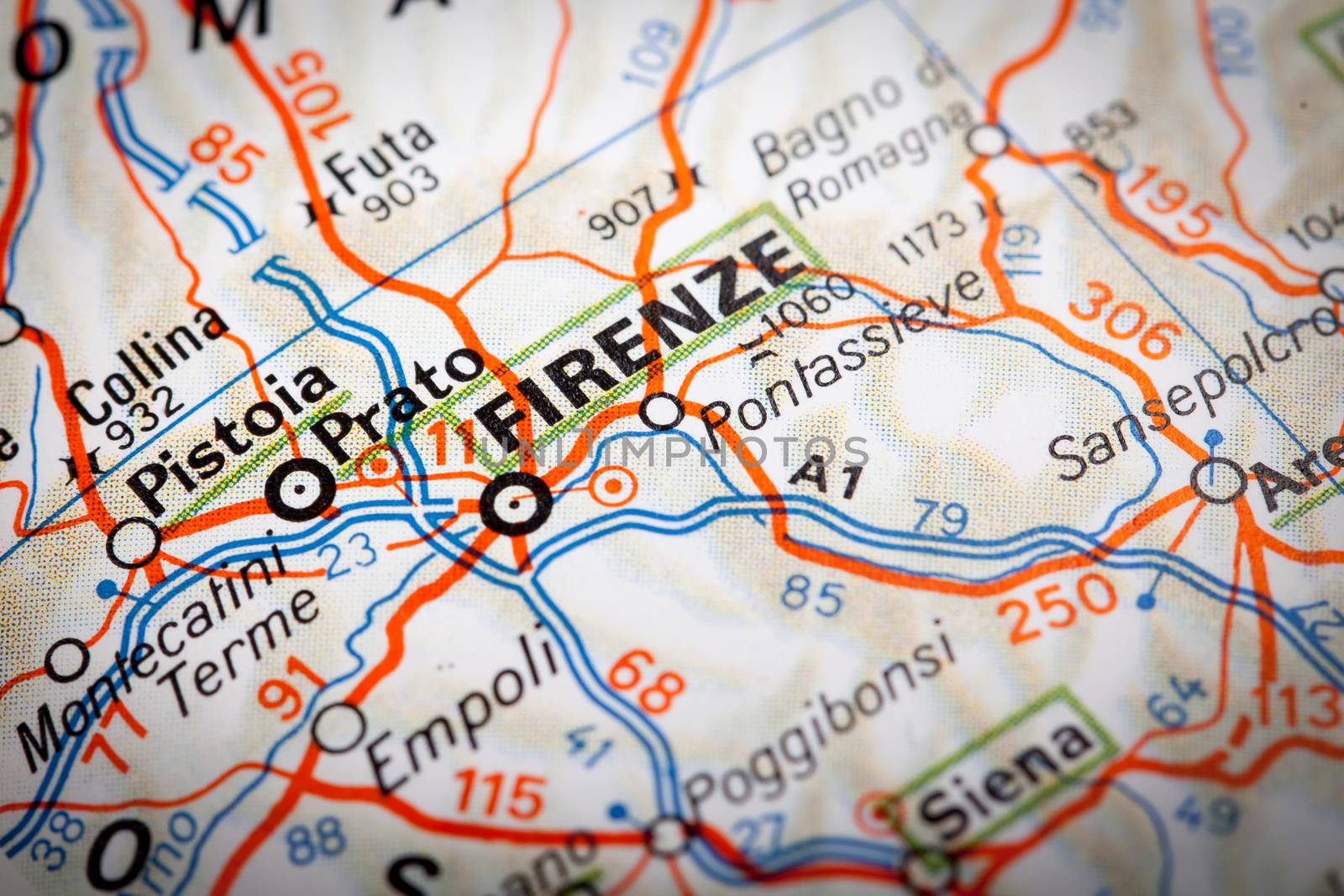 Firenze city on a road map