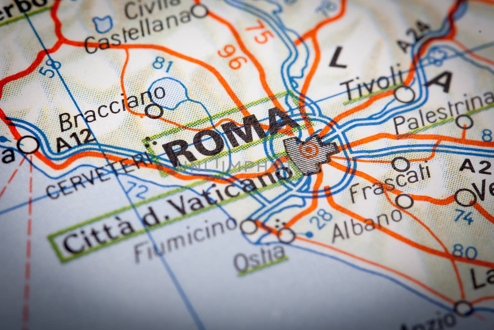 Roma city on a road map