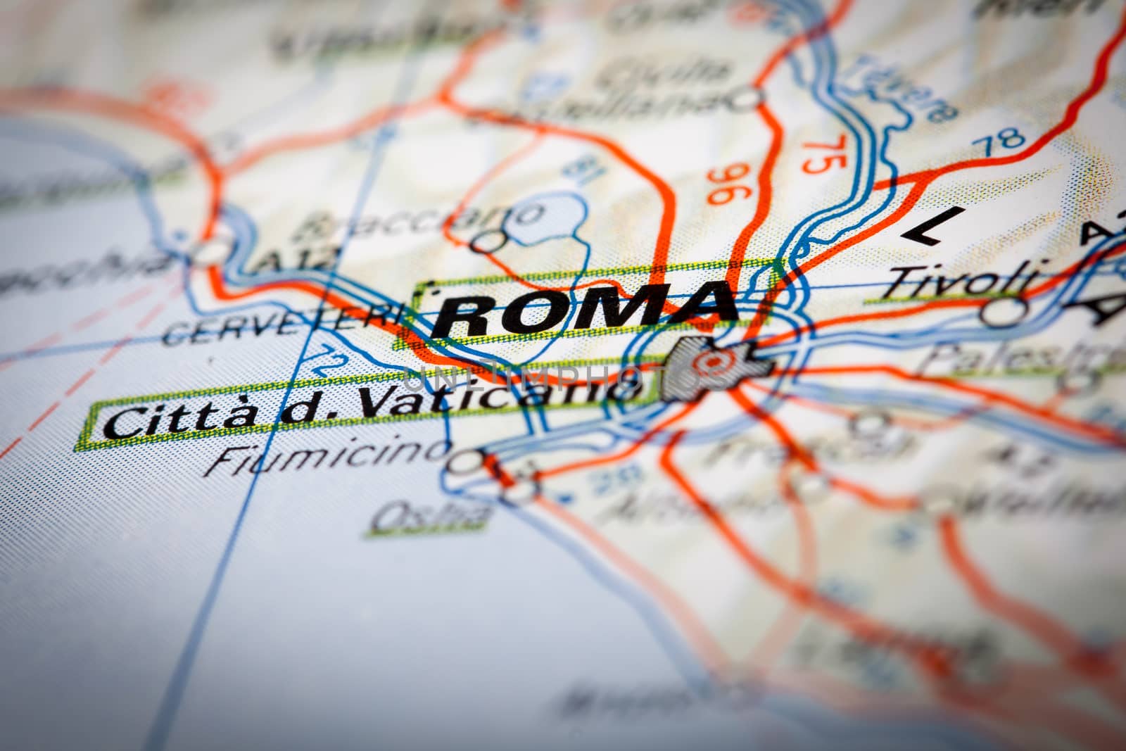 Roma city on a road map