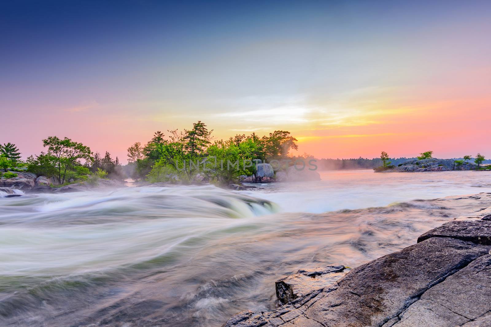 Burleigh Falls near Peterborough Ontario Canada photographed at dawn.