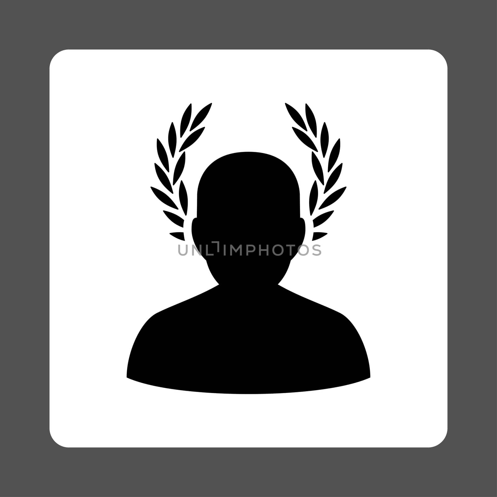 Caesar icon from Award Buttons OverColor Set. Icon style is black and white colors, flat rounded square button, gray background.