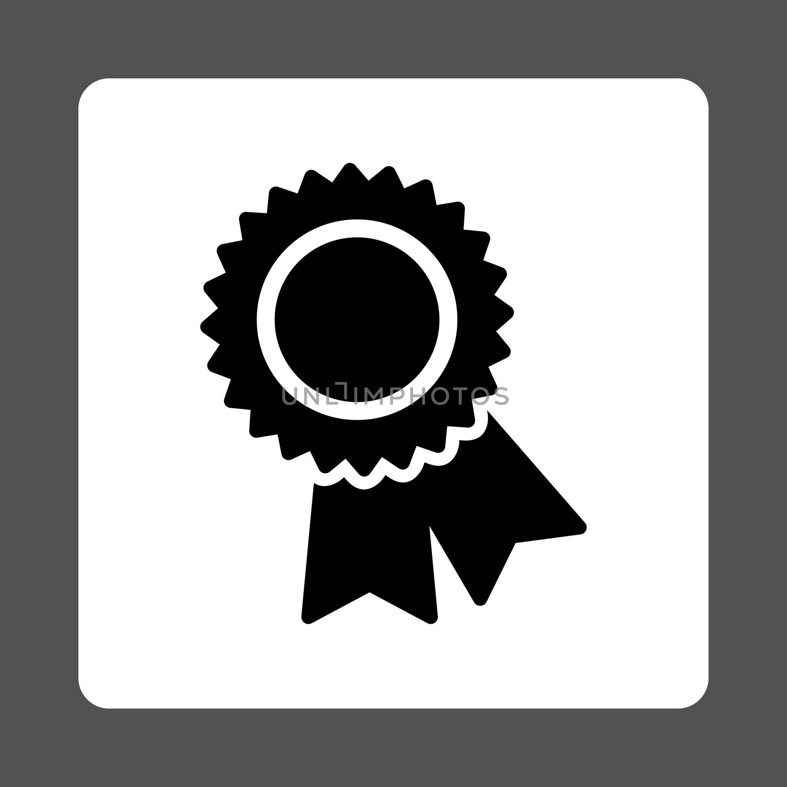 Certification icon from Award Buttons OverColor Set. Icon style is black and white colors, flat rounded square button, gray background.