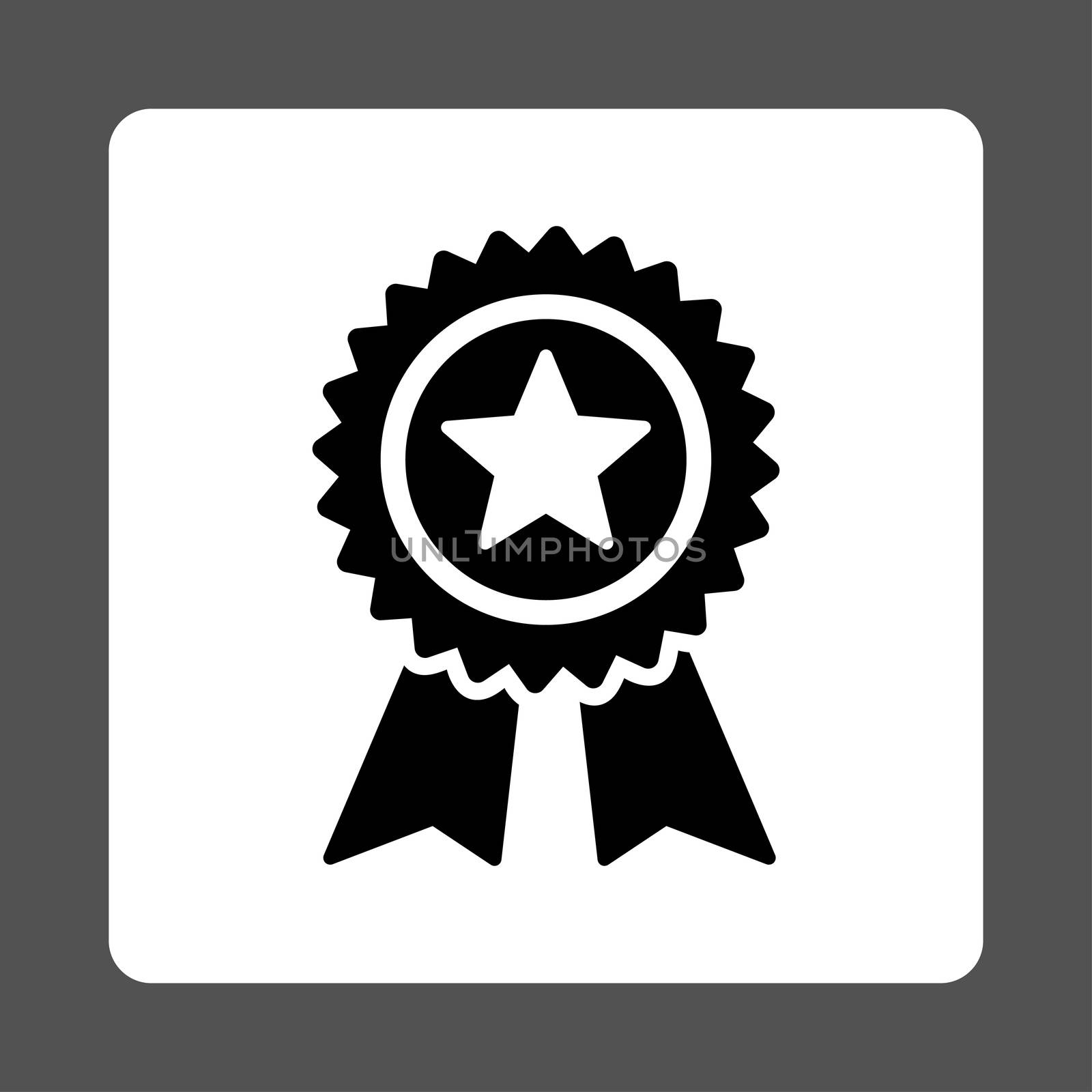 Guarantee icon from Award Buttons OverColor Set. Icon style is black and white colors, flat rounded square button, gray background.