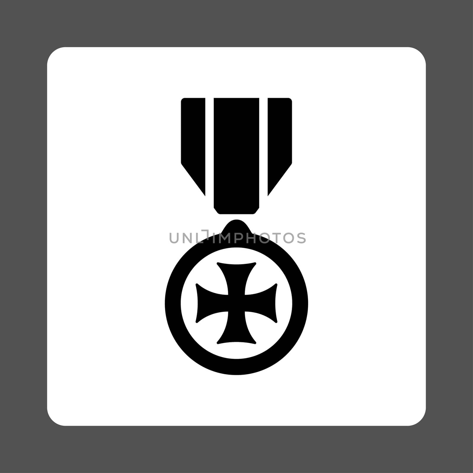 Maltese cross icon from Award Buttons OverColor Set. Icon style is black and white colors, flat rounded square button, gray background.