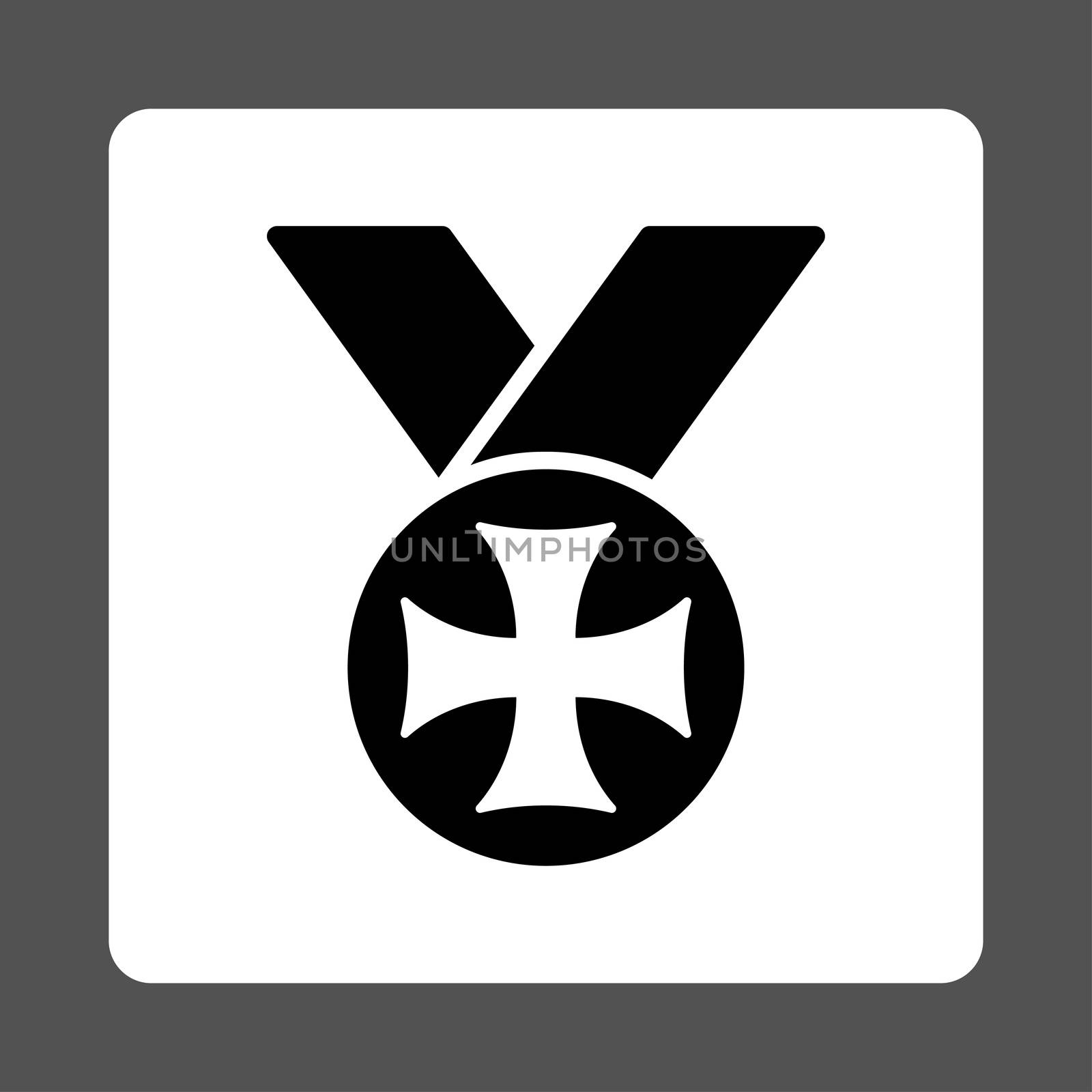 Maltese medal icon from Award Buttons OverColor Set. Icon style is black and white colors, flat rounded square button, gray background.
