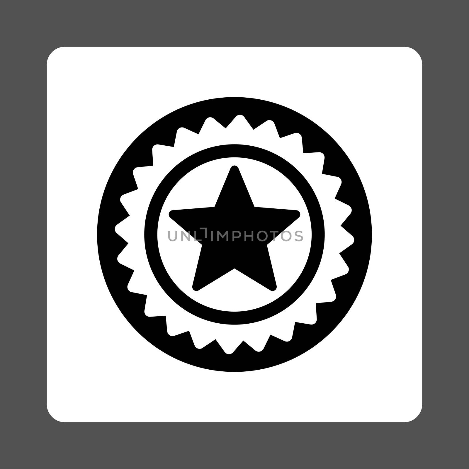 Medal seal icon from Award Buttons OverColor Set. Icon style is black and white colors, flat rounded square button, gray background.