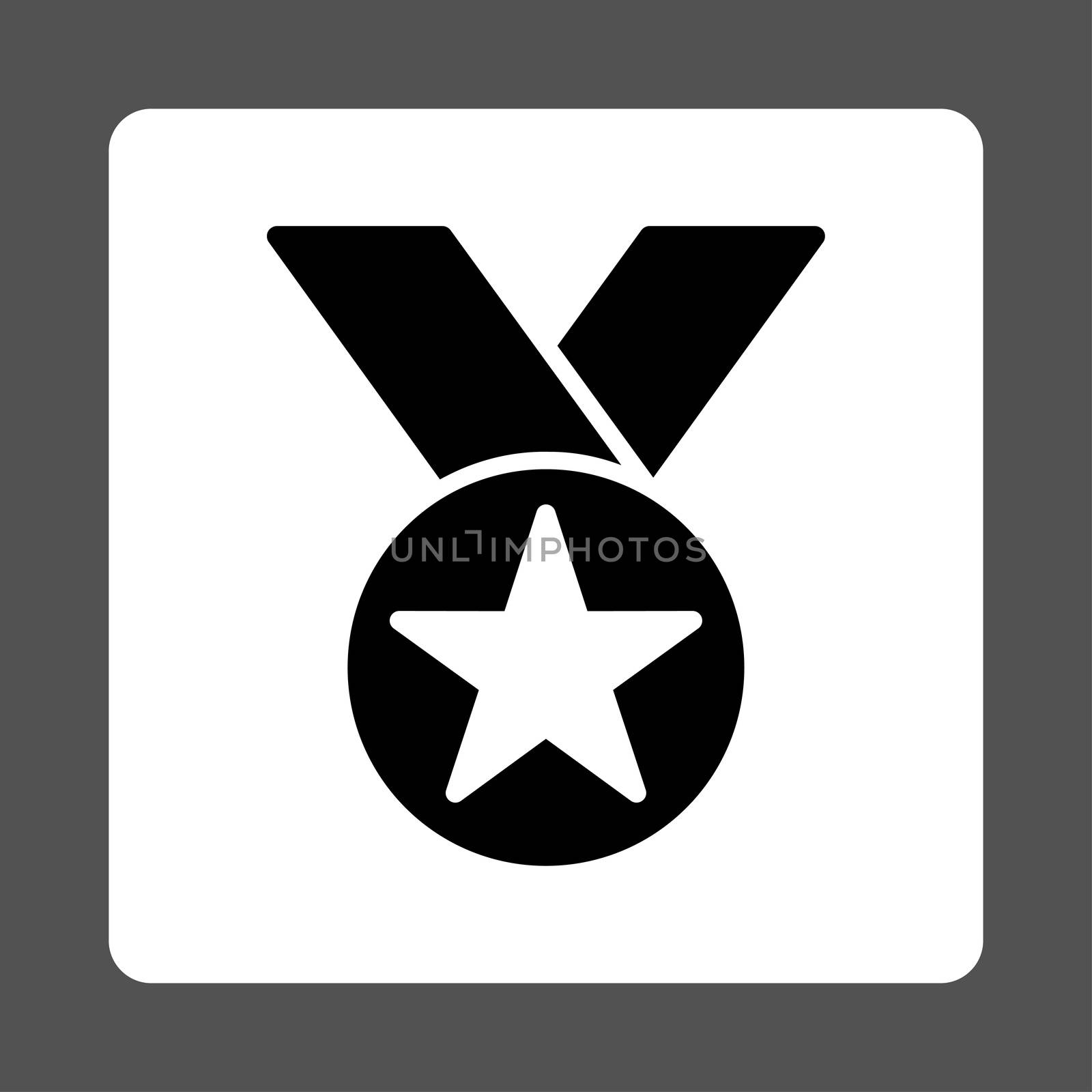 Medal icon from Award Buttons OverColor Set. Icon style is black and white colors, flat rounded square button, gray background.
