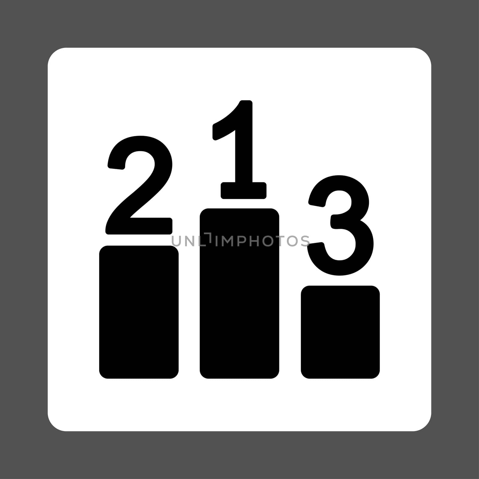 Pedestal icon from Award Buttons OverColor Set. Icon style is black and white colors, flat rounded square button, gray background.
