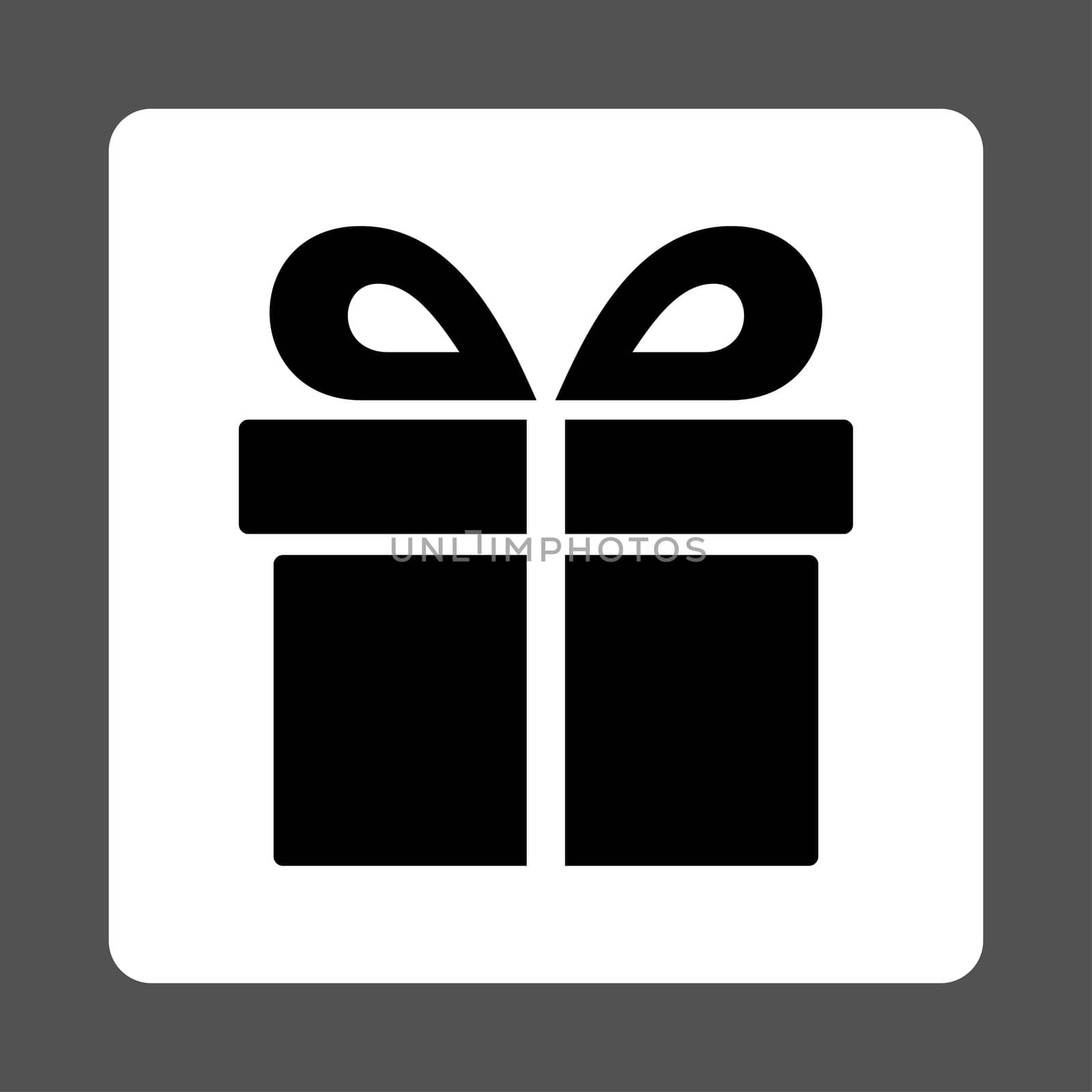 Present icon from Award Buttons OverColor Set. Icon style is black and white colors, flat rounded square button, gray background.