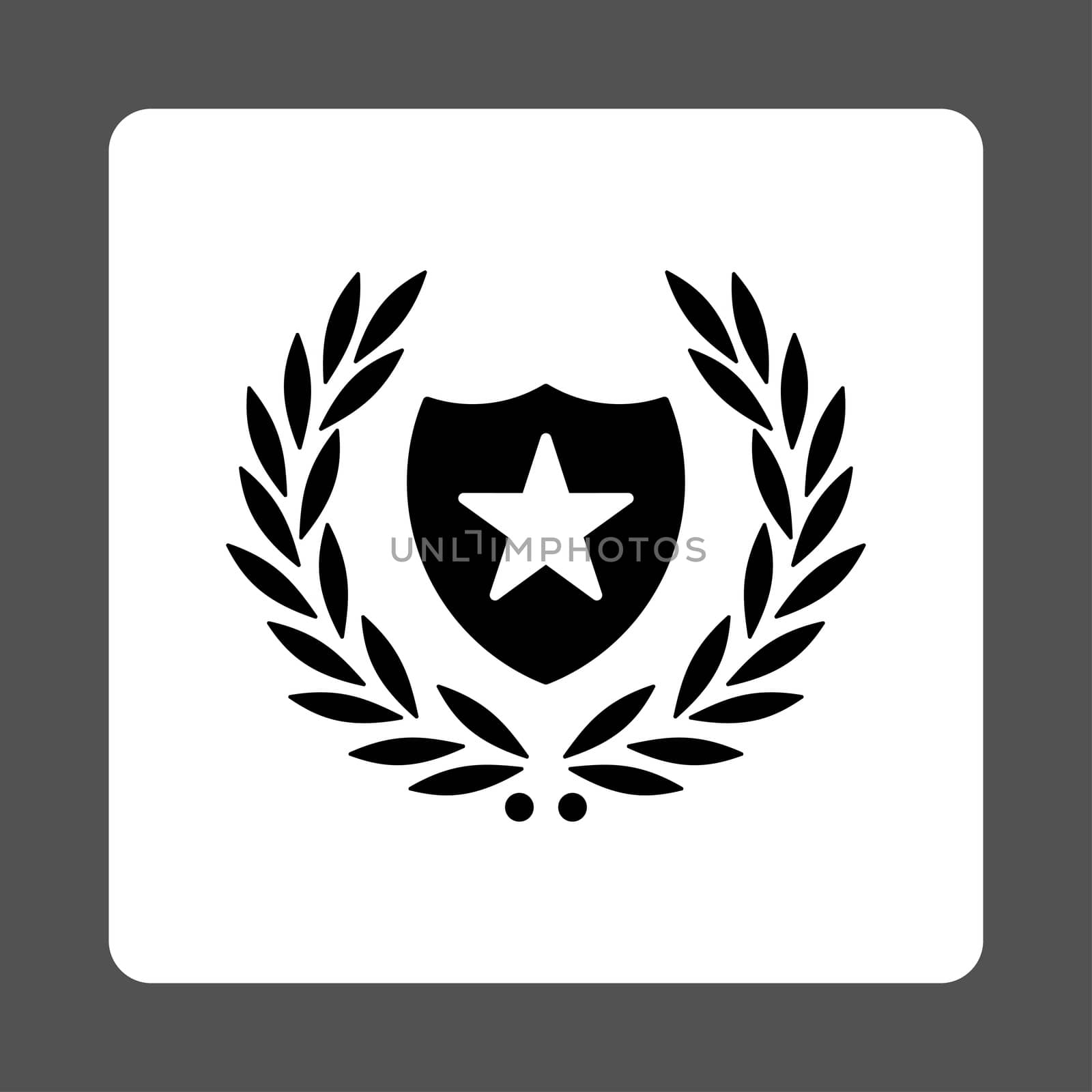 Shield icon from Award Buttons OverColor Set. Icon style is black and white colors, flat rounded square button, gray background.