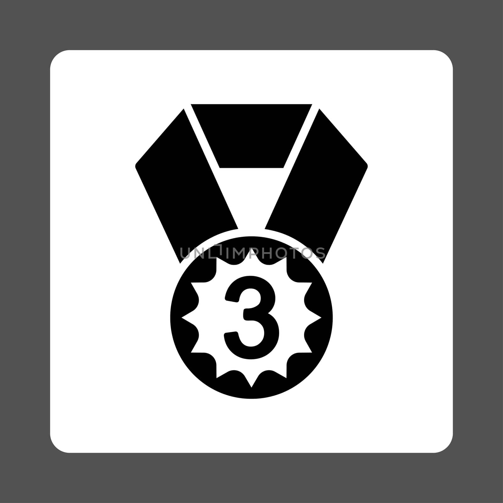 Third place icon from Award Buttons OverColor Set. Icon style is black and white colors, flat rounded square button, gray background.