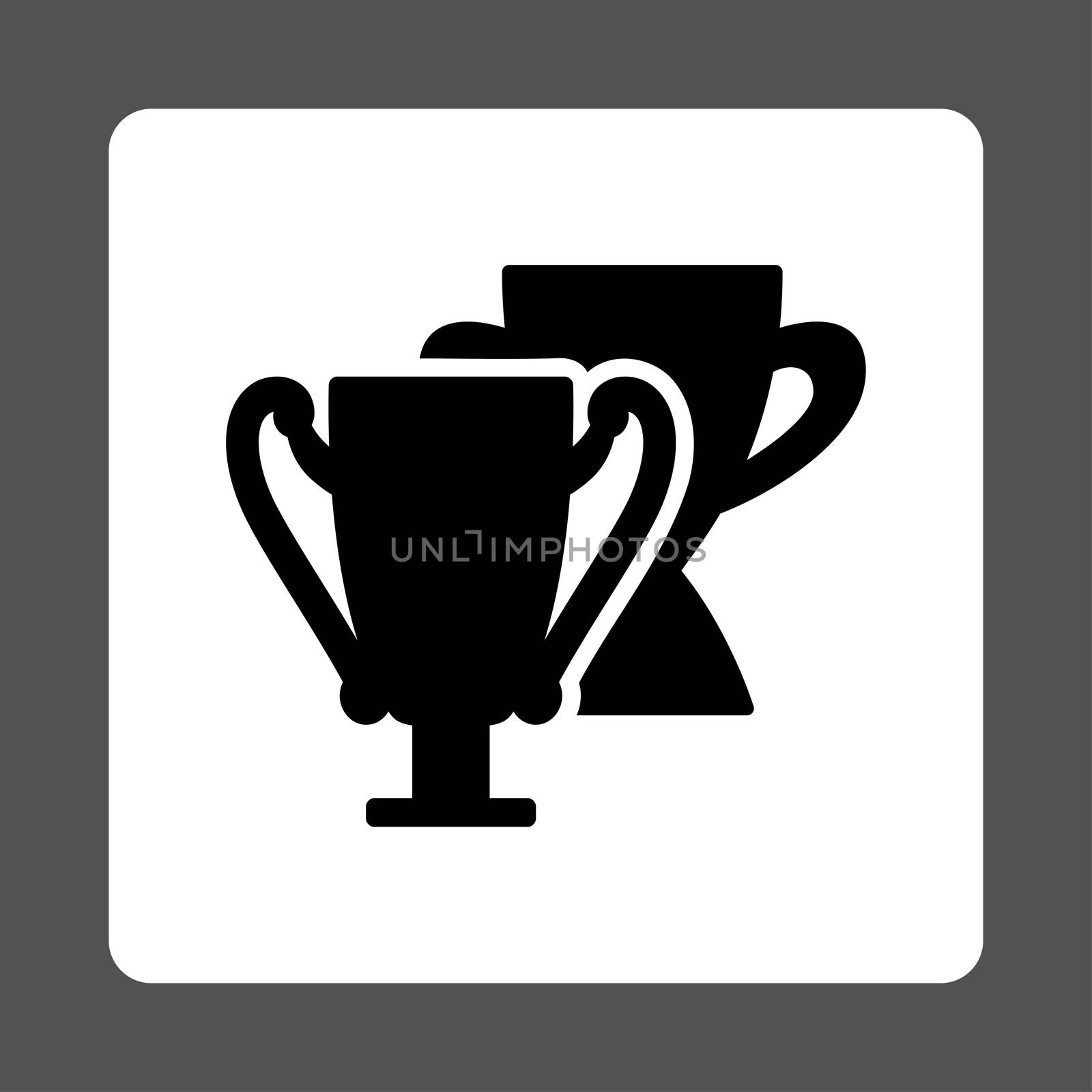 Trophy cups icon from Award Buttons OverColor Set. Icon style is black and white colors, flat rounded square button, gray background.