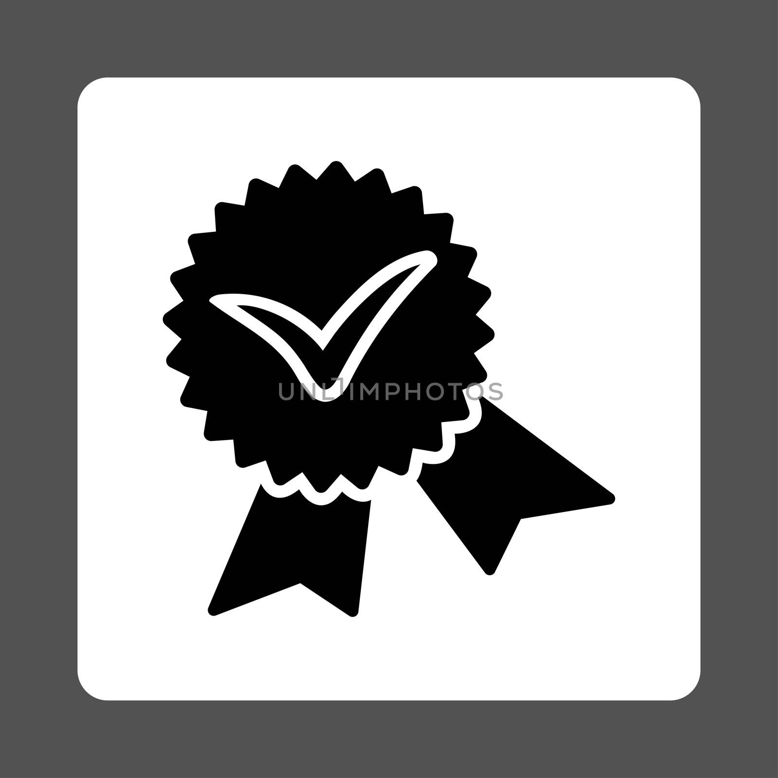 Validation seal icon from Award Buttons OverColor Set. Icon style is black and white colors, flat rounded square button, gray background.