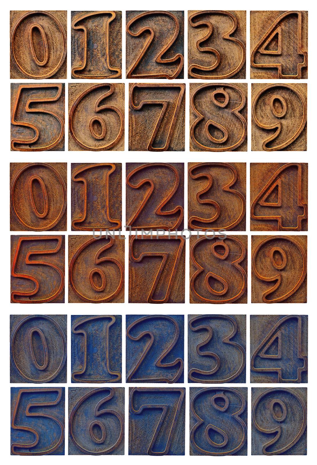 outlined numbers in letterpress wood type by PixelsAway