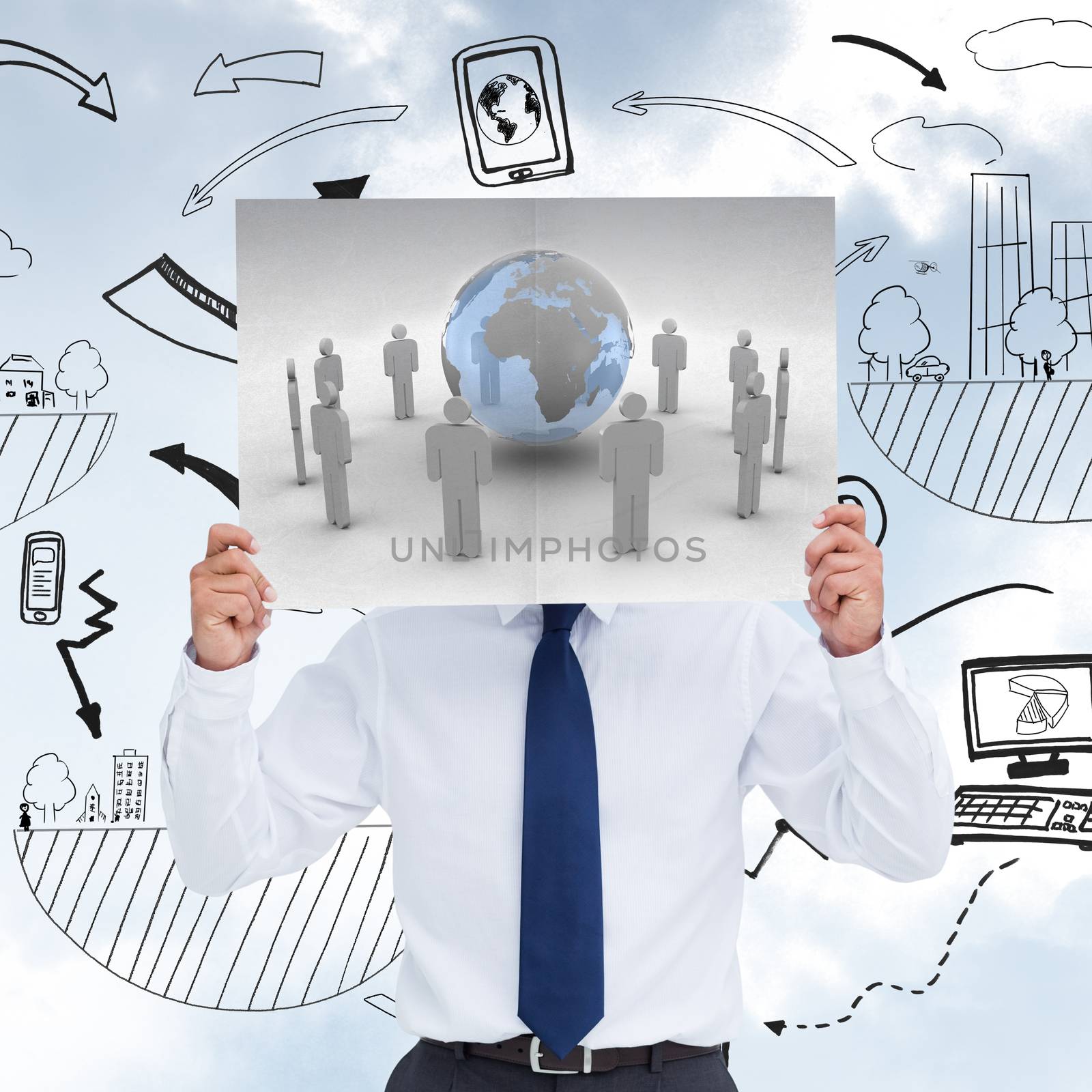 Composite image of tradesman holding blank sign in front of his head by Wavebreakmedia