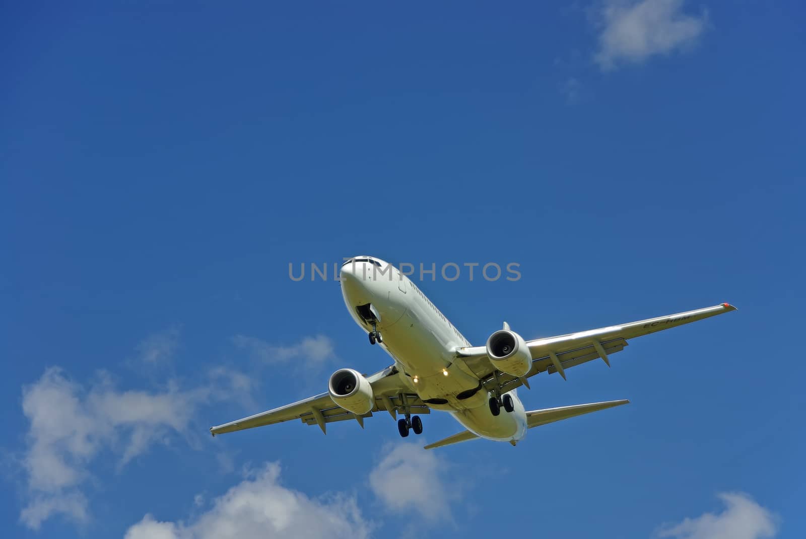 White Passenger Plane taking off from the island of Majorca