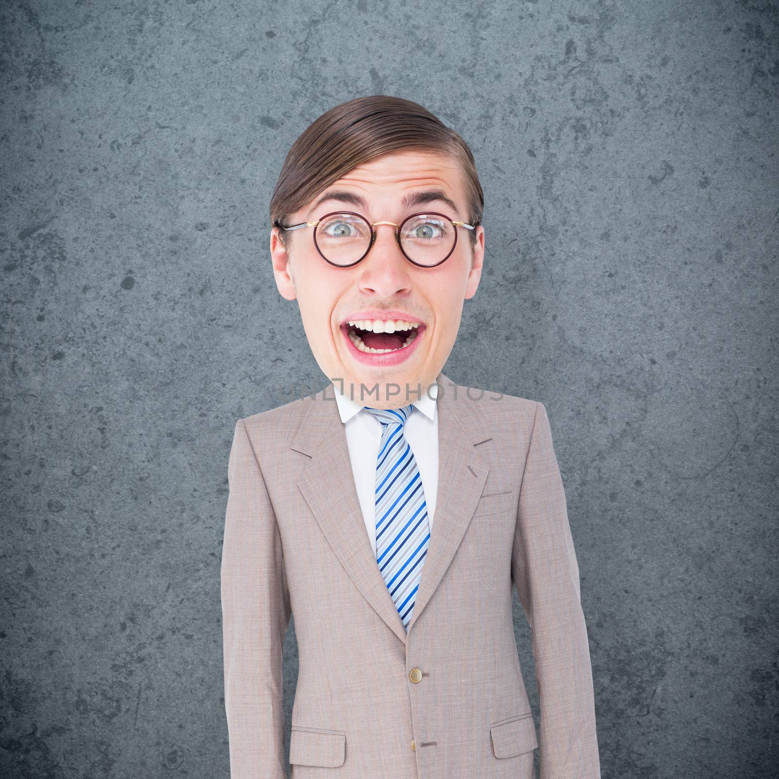 Geeky businessman  against dirty old wall background