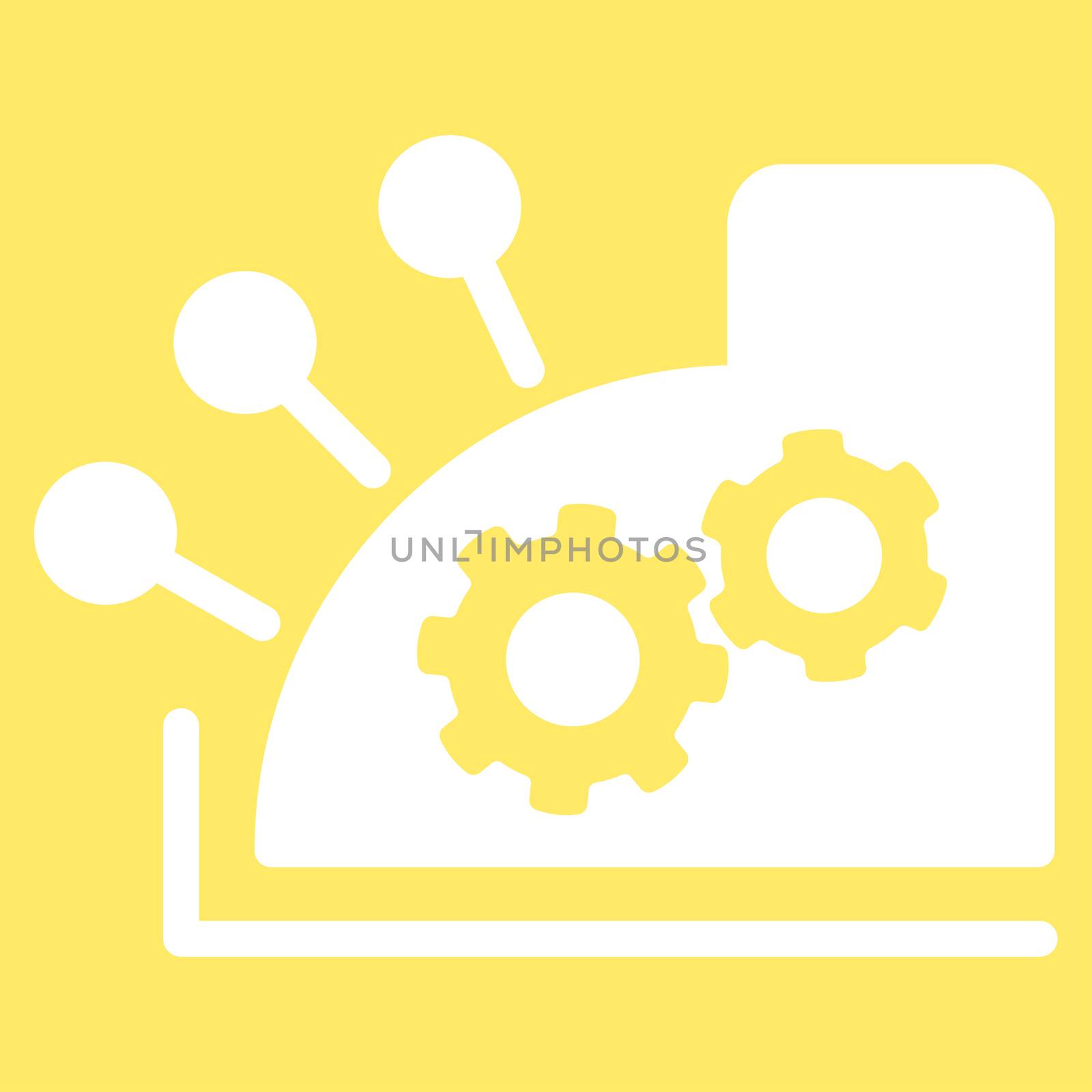 Cash register icon from Business Bicolor Set. Glyph style is flat symbol, white color, rounded angles, yellow background.