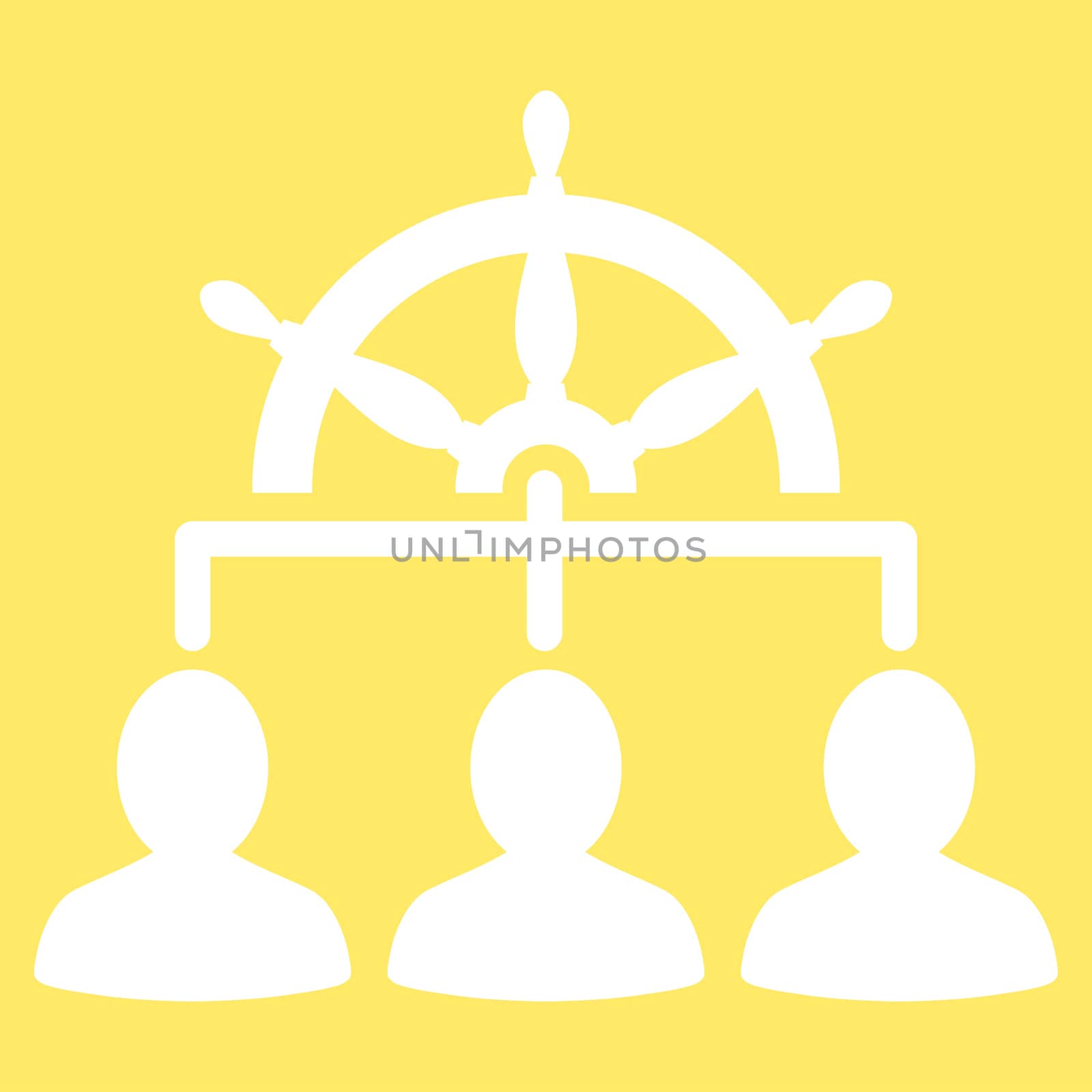 Management icon from Business Bicolor Set. Glyph style is flat symbol, white color, rounded angles, yellow background.