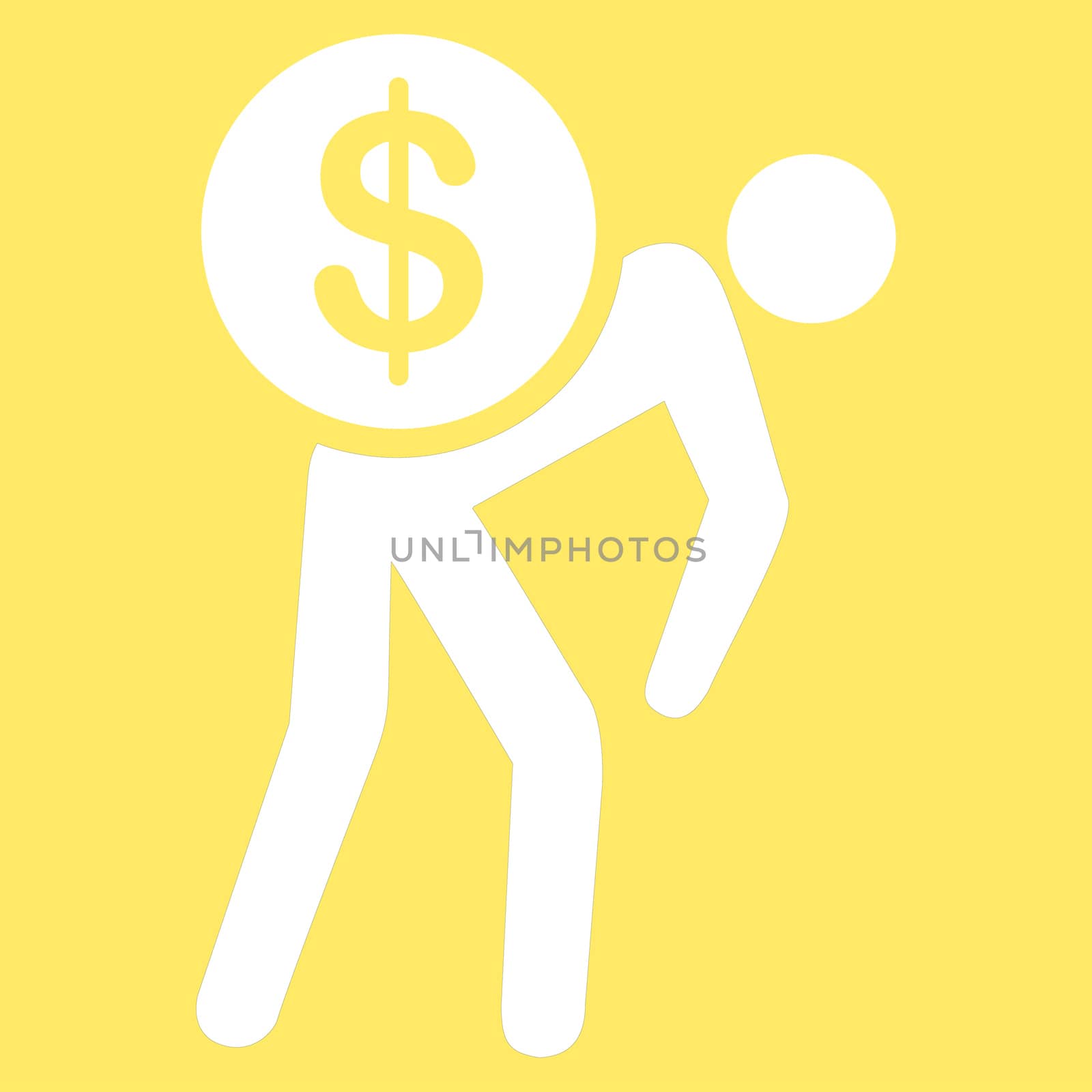 Money courier icon from Business Bicolor Set. Glyph style is flat symbol, white color, rounded angles, yellow background.