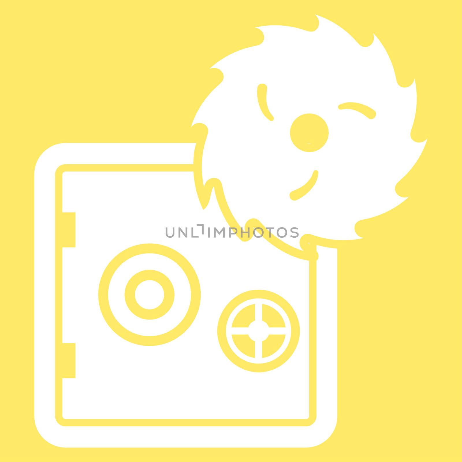 Hacking theft icon from Business Bicolor Set. Glyph style is flat symbol, white color, rounded angles, yellow background.