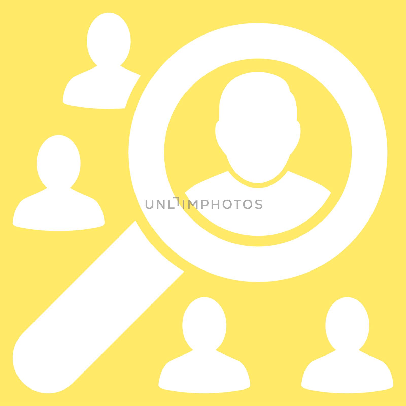 Marketing icon from Business Bicolor Set. Glyph style is flat symbol, white color, rounded angles, yellow background.