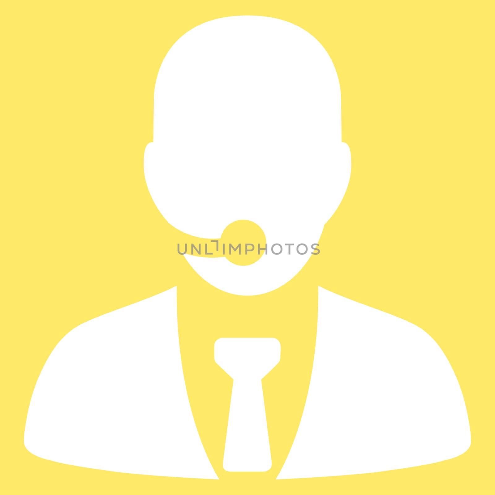 Call center operator icon from Business Bicolor Set. Glyph style is flat symbol, white color, rounded angles, yellow background.