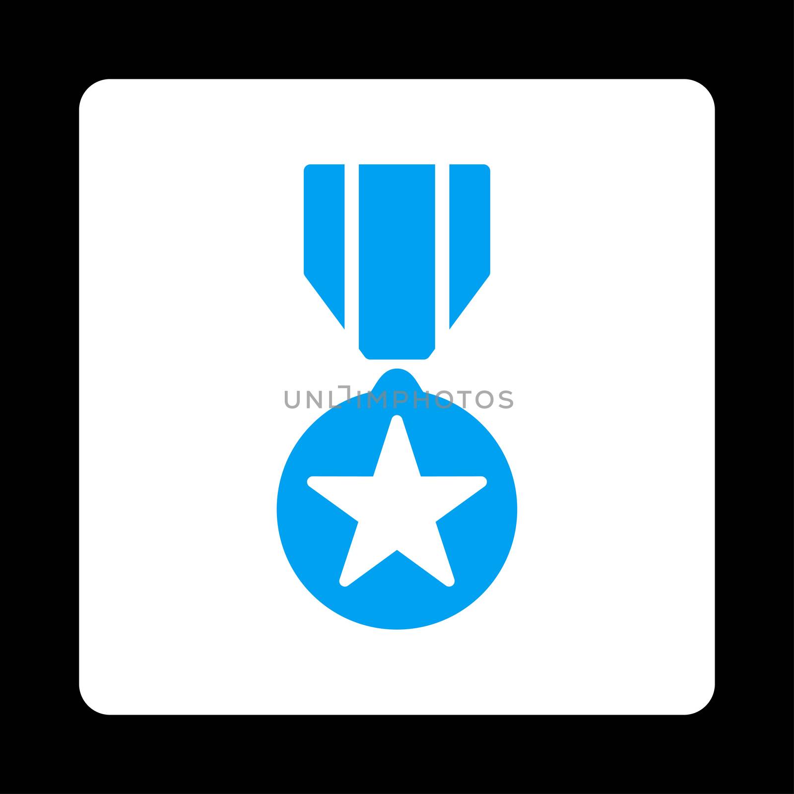 Army award icon from Award Buttons OverColor Set. Icon style is blue and white colors, flat rounded square button, black background.
