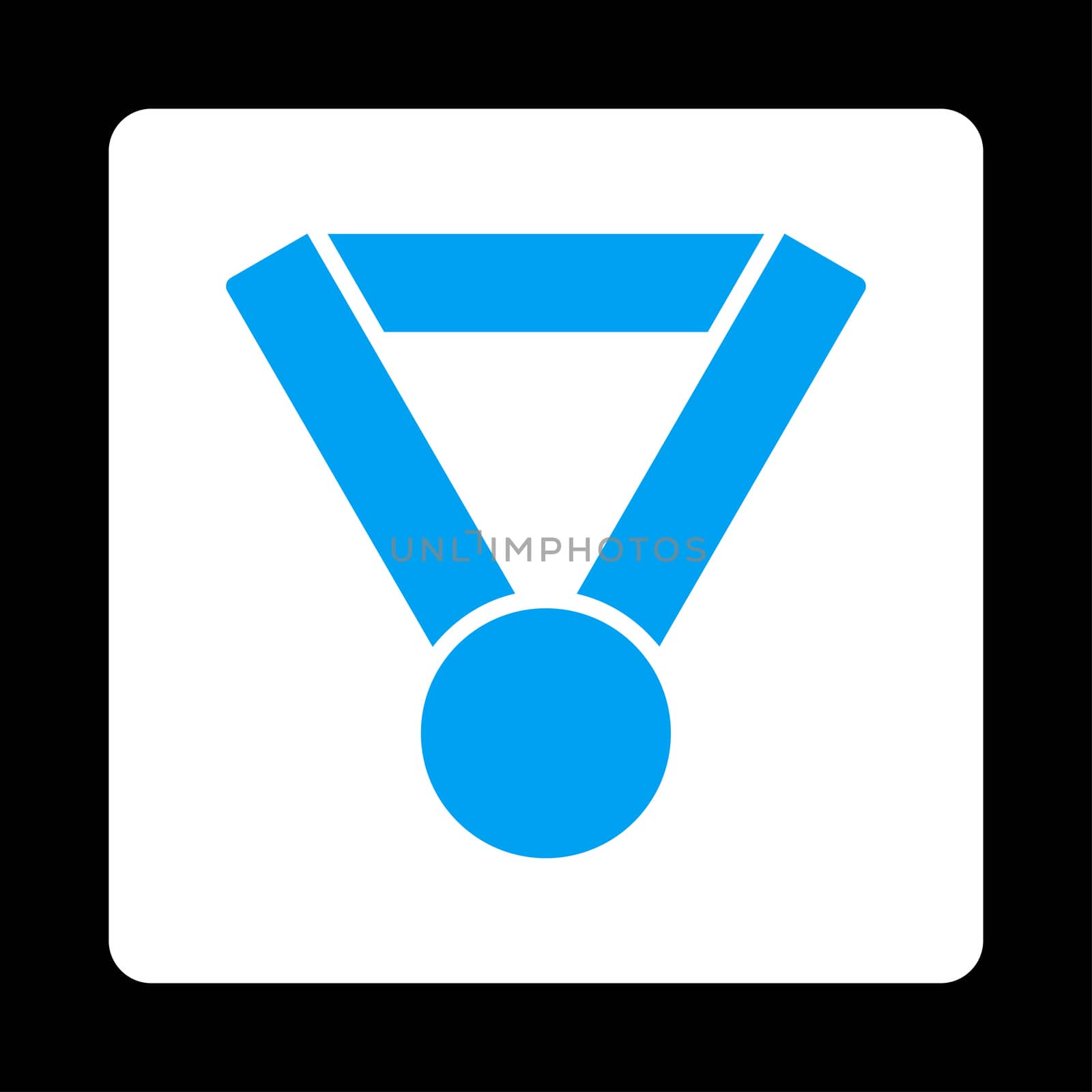 Champion award icon from Award Buttons OverColor Set. Icon style is blue and white colors, flat rounded square button, black background.