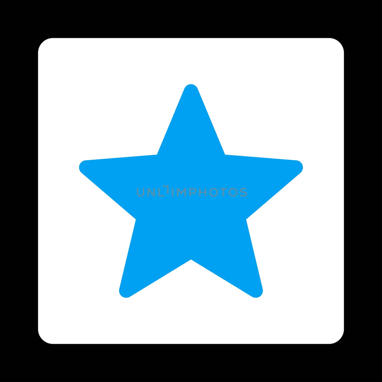 Star icon from Award Buttons OverColor Set. Icon style is blue and white colors, flat rounded square button, black background.