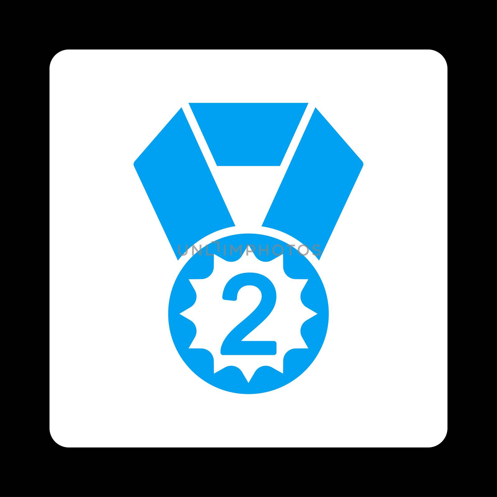 Second place icon from Award Buttons OverColor Set. Icon style is blue and white colors, flat rounded square button, black background.