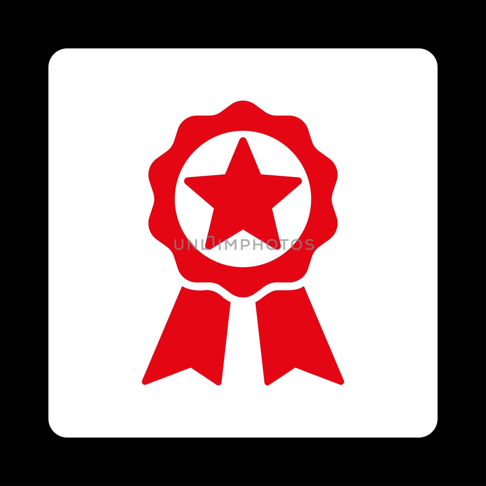Award icon from Award Buttons OverColor Set. Icon style is red and white colors, flat rounded square button, black background.