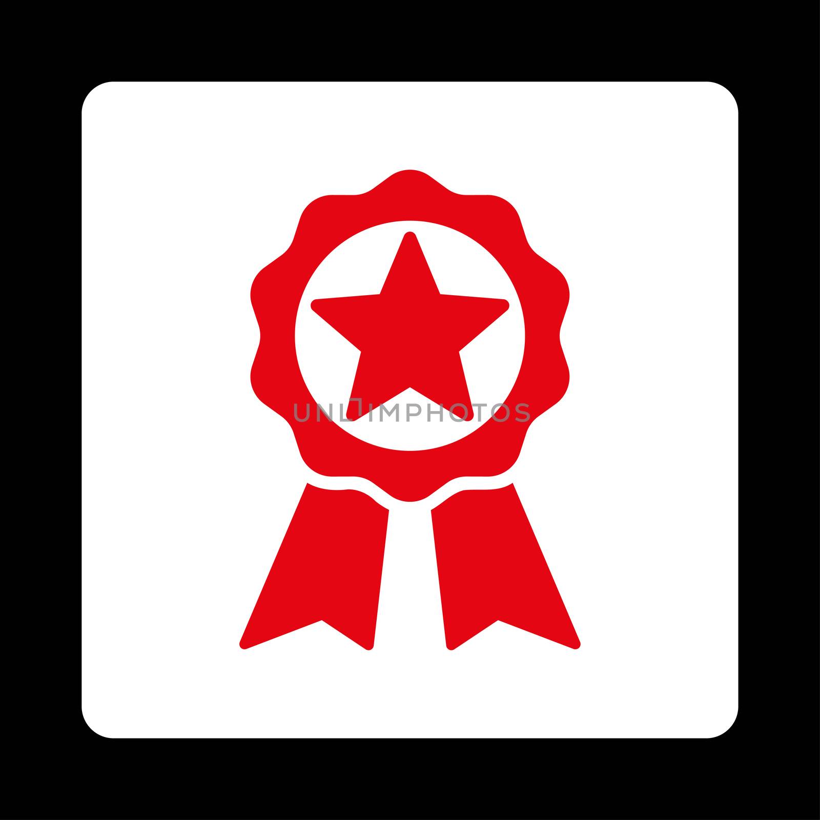 Award icon from Award Buttons OverColor Set. Icon style is red and white colors, flat rounded square button, black background.